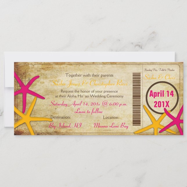 PixDezines Boarding Pass+Beach Hochzeit Einladunge Einladung (Vorderseite)