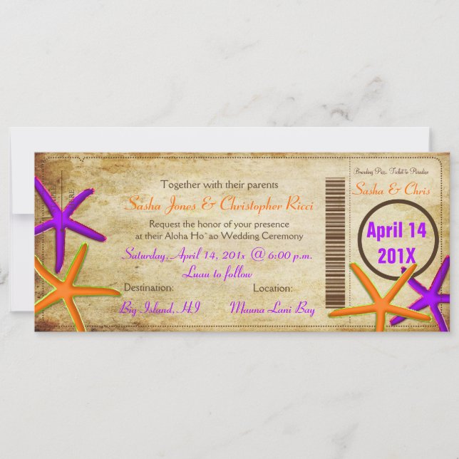 PixDezines Boarding Pass+Beach Hochzeit Einladunge Einladung (Vorderseite)
