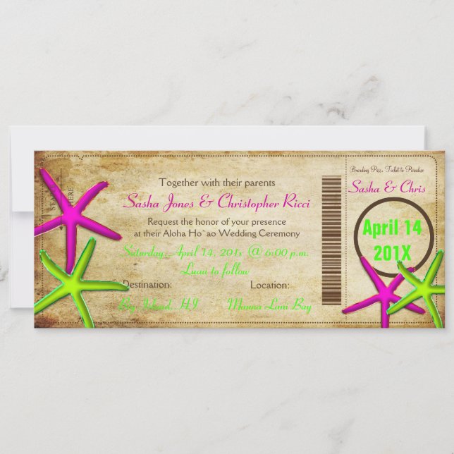 PixDezines Boarding Pass+Beach Hochzeit Einladunge Einladung (Vorderseite)