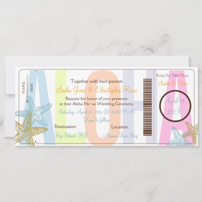 PixDezines Boarding Pass+Beach Wedding Invitations (Devant)