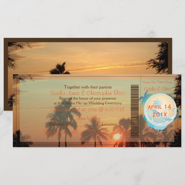 PixDezines Boarding Pass hawaii Sonnenuntergang Einladung (Vorne/Hinten)