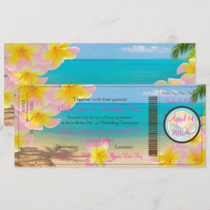 PixDezines BOARDING PASS+PINK PLUMERIA+STRAND Einladung