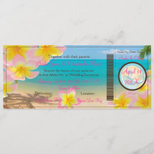 PixDezines Boarding Pass Rosa Plumerias+Strand Einladung