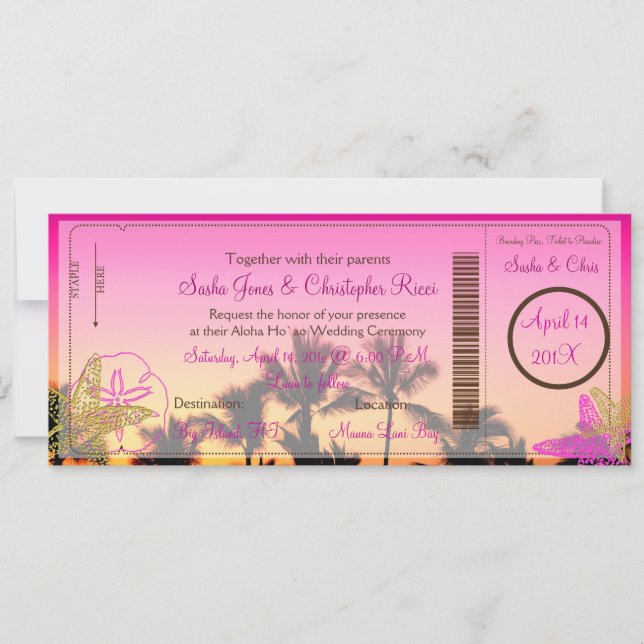 PixDezines Boarding Pass+Sunset A-Bay+Starfish Einladung (Vorderseite)