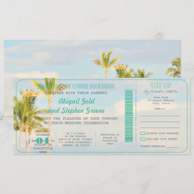 PixDezines Boarding Pass+Vintage Hochzeit am Stran Einladung (Vorne/Hinten)