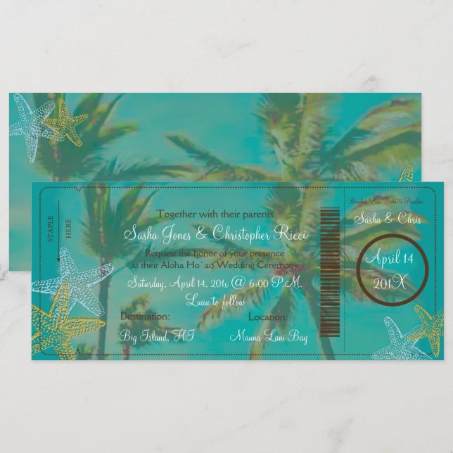 PixDezines Boardingpass Vintager hawaiianischer St Einladung (Vorne/Hinten)