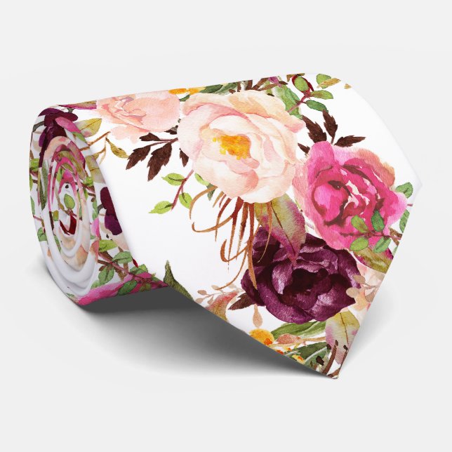 PixDezines Boho Blush Burgundy Blume Krawatte (Gerollt)