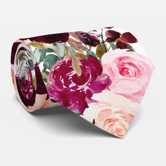 PixDezines Boho Blush Burgundy Blume Krawatte (Gerollt)