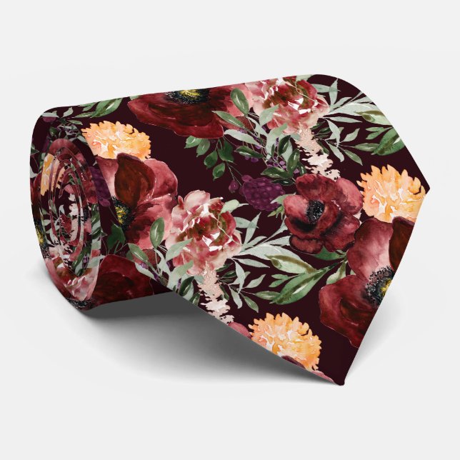 PixDezines Boho Blush Burgundy Blume Krawatte (Gerollt)
