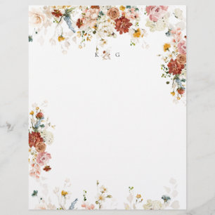 PixDezines Boho Garden Blume Couple Monogram Briefbogen
