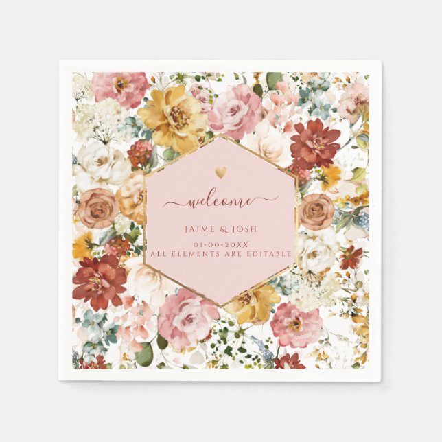 PixDezines Boho H2 Fall Garden Blume Napkins Serviette (Vorderseite)