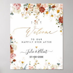 PixDezines Boho Herbstgarten Blumen Willkommenssch Poster