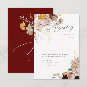 PixDezines Boho Herbstliche Blume Blush Burgund UA RSVP Karte