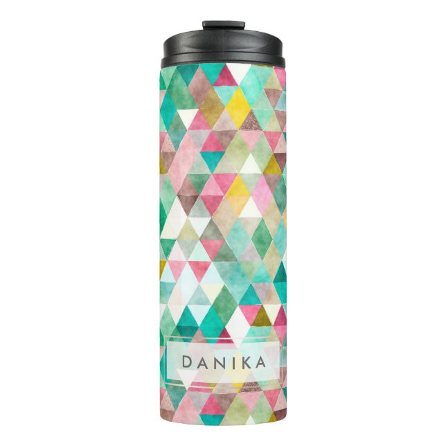 PixDezines Boho Wasserfarbe Geometrische/Dreiecke Thermosbecher (Vorderseite)