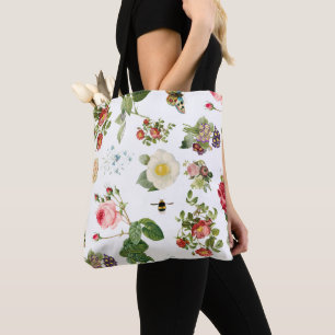 PixDezines Botanische Schrift/Redoute Collage Tasche