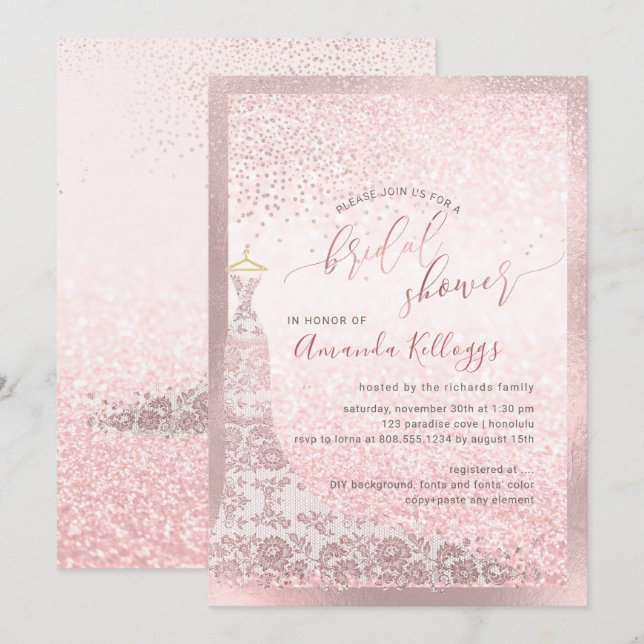 PixDezines Brautparty Blush Pink Gown Einladung (Vorne/Hinten)
