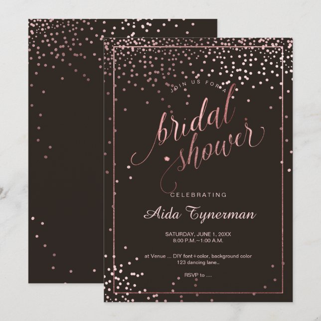 PixDezines Brautparty Imitate Rose Gold Confetti Einladung (Vorne/Hinten)