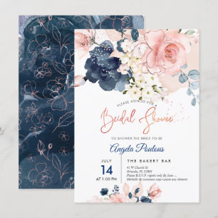 PixDezines Brautparty Navy Blush H2 Blume Einladung