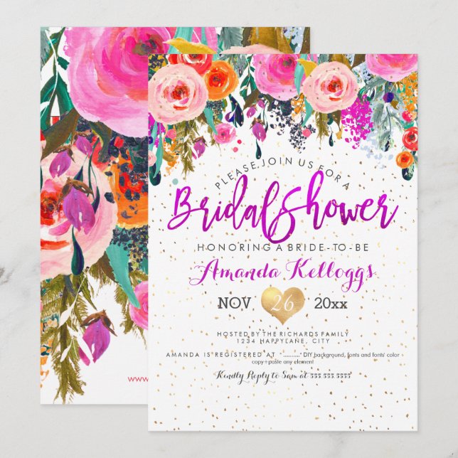 PixDezines Brautparty Spring Floral Einladung (Vorne/Hinten)