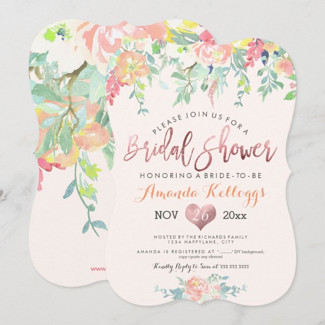 PixDezines Brautparty Spring Floral Einladung (Vorne/Hinten)