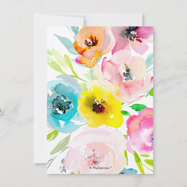 PixDezines Brautparty Wasserfarbene Frühlingsflora Einladung (Rückseite)