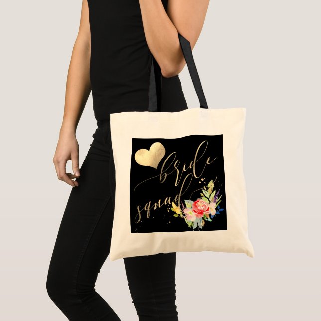 PixDezines Bride Squad|Flowe|Imitate Gold Script Tragetasche (Vorderseite (Produkt))