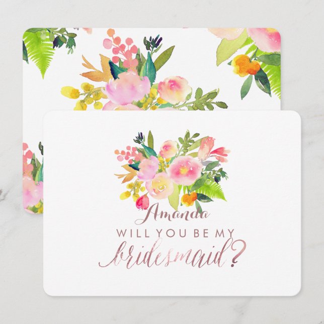 PixDezines Bridesmaid/Floral/Wasserfarbe/Frühjahr Einladung (Vorne/Hinten)