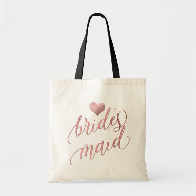 PixDezines Bridesmaid/Imitate Rose Gold Script Tragetasche (Vorne)