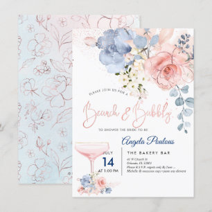 PixDezines Brunch Bubbly Blush+Blue H2 Blume Einladung