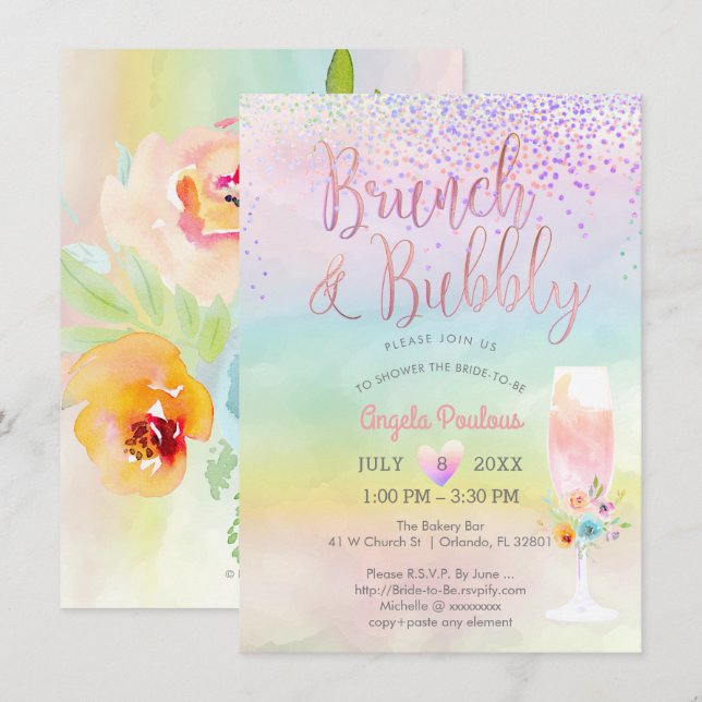 PixDezines Brunch Bubbly/Cotton Candy Confetti Einladung (Vorne/Hinten)