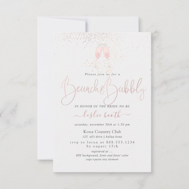 PixDezines Brunch+Bubbly Pink Champagne Einladung (Vorderseite)