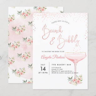 PixDezines Brunch Bubbly/Pink Champagne Glass Einladung