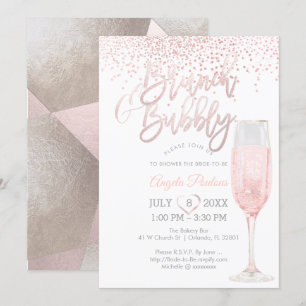 PixDezines Brunch Bubbly/Pink+Silver Konfetti Einladung