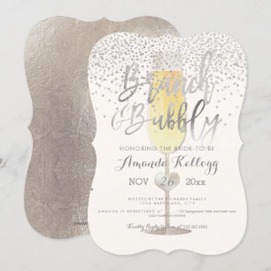 PixDezines Brunch N Bubble/Silver Confetti Einladung