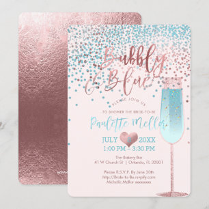 PixDezines Brunch N Bubbly/Rose Gold/Blue Confetti Einladung