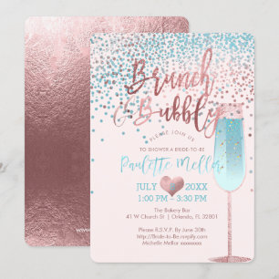 PixDezines Brunch N Bubbly/Rose Gold/Blue Confetti Einladung