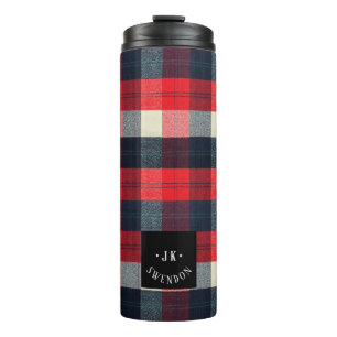 PixDezines Büffel kariert, Bauholz-Jack-Monogramm Thermosbecher