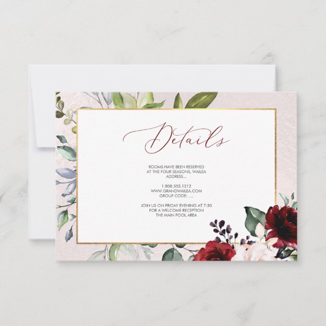 PixDezines Burgundy Blush Blooms DETAILS-KARTEN Einladung (Vorderseite)