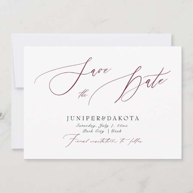 PixDezines Burgundy Elegantes Skript Save the Date Einladung (Vorderseite)