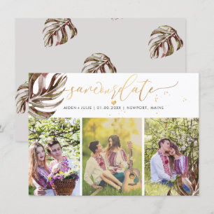 PixDezines Burgundy Monstera Imitate Gold Save The Date