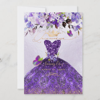 PixDezines Butterflies Quinceanera, dunkel Lila in Einladung