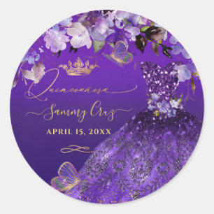 PixDezines Butterflies Quinceanera, dunkel Lila in Runder Aufkleber