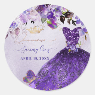 PixDezines Butterflies Quinceanera, dunkel Lila in Runder Aufkleber