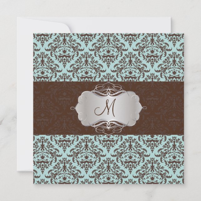 PixDezines Céline Damask, blau+braun Einladung (Vorderseite)