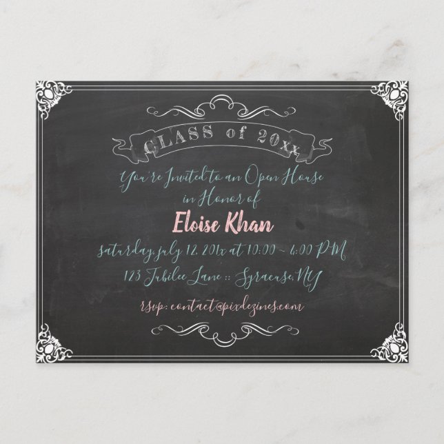 PixDezines CHALKBOARD ABSCHLUSS/DIY Einladungspostkarte (Vorderseite)