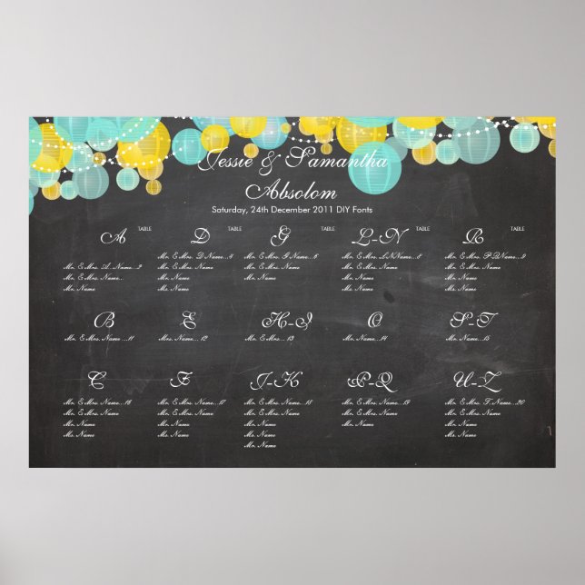 PixDezines chalkboard+lanterns/seating chart Poster (Vorne)