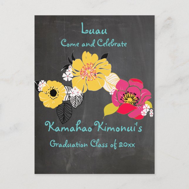 PixDezines Chalkboard Luau Abschluss/tropisch Ankündigungspostkarte (Vorderseite)