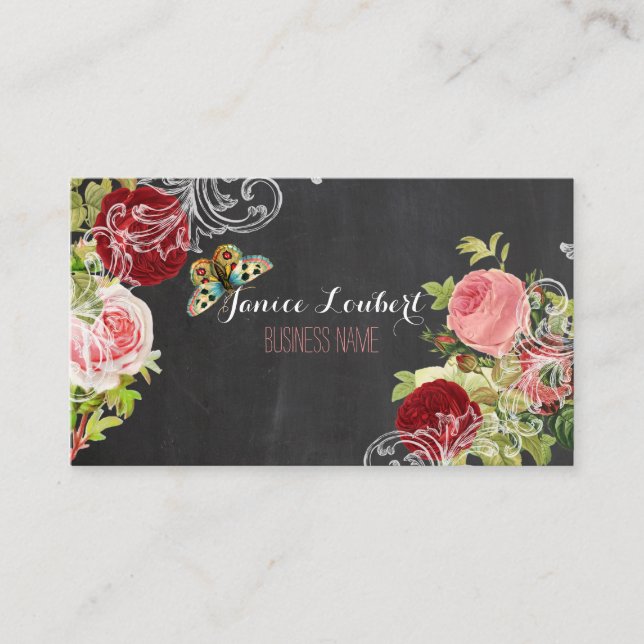 PixDezines Chalkboard/Redoute Vintage Rose Visitenkarte (Vorderseite)