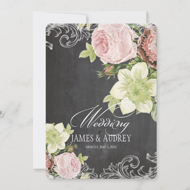 PixDezines chalkboard/Rokoko/Vintage Rose Einladung (Vorderseite)