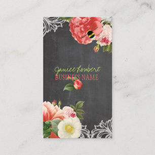 PixDezines Chalkboard+Vintage Peonies Visitenkarte